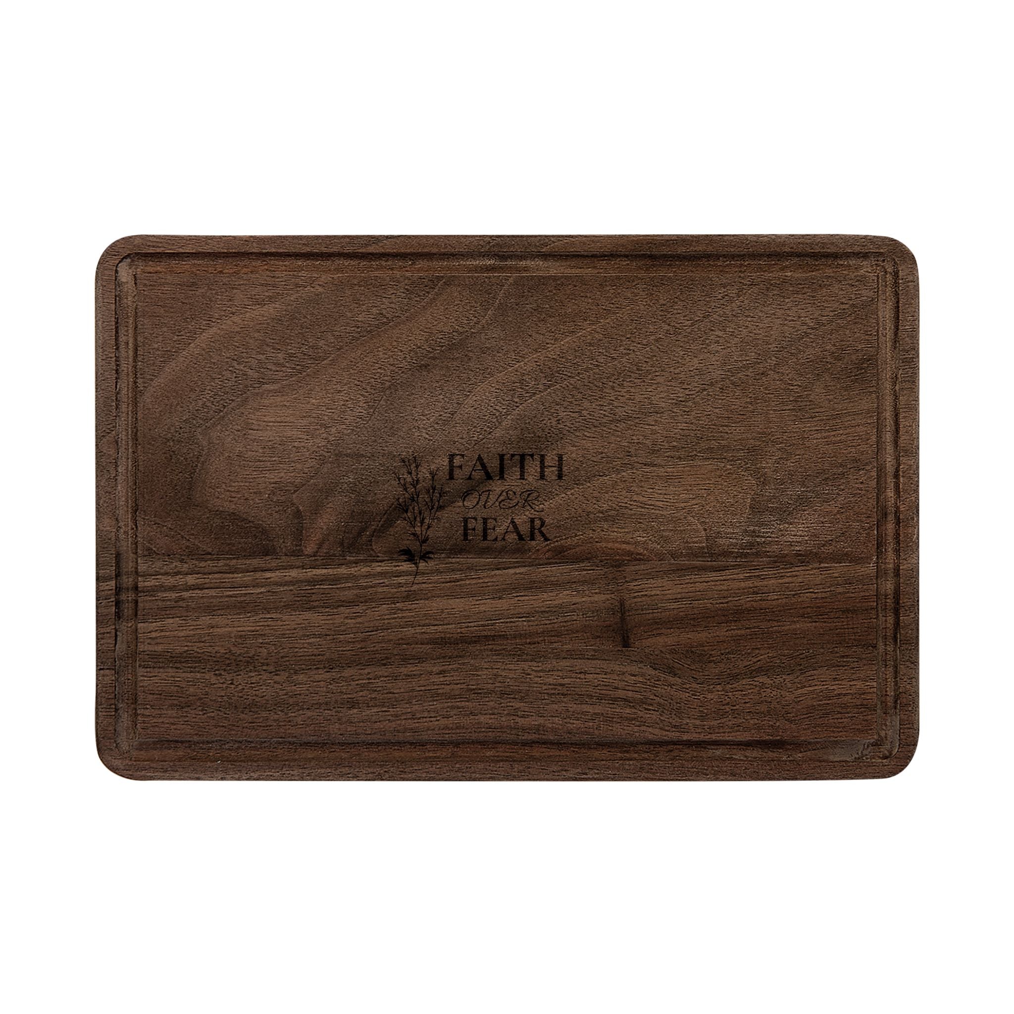 Faith Over Fear Engraved Wooden Cutting Board