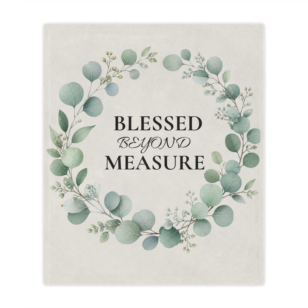 Blessed Beyond Measure Minky Blanket — Floral Eucalyptus Wreath Throw