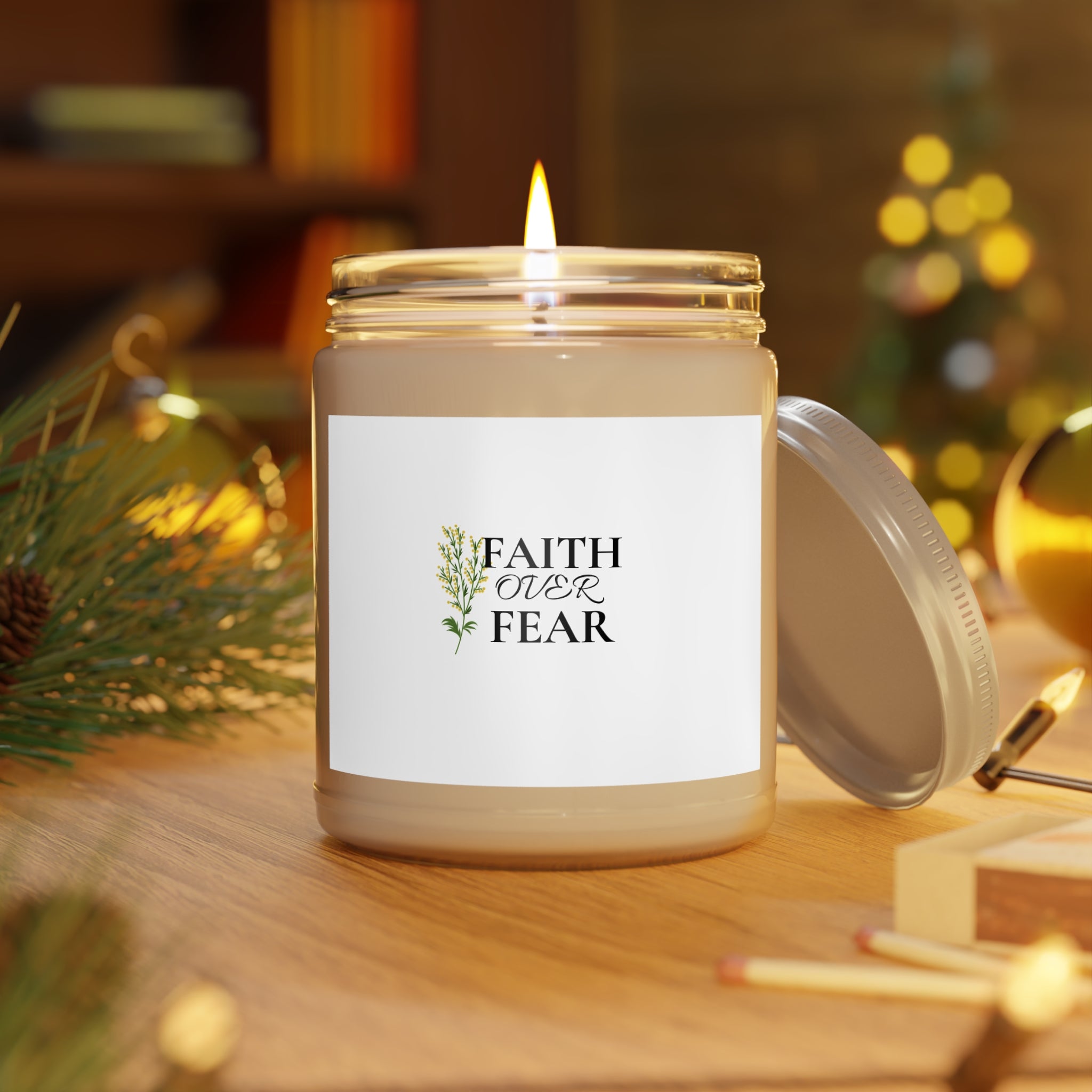 Faith Over Fear Soy Candle — 9oz Scented Jar with White Lid