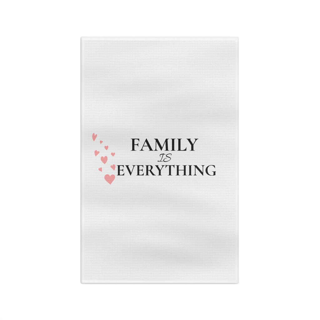 Tea Towel — "Family Is Everything" Microfiber Kitchen Towel with Heart Design