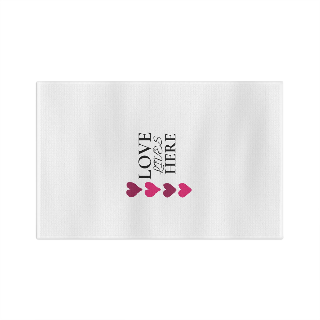 Love Lives Here Microfiber Tea Towel — Heart Stripe Kitchen Towel for Valentine’s Day & Home