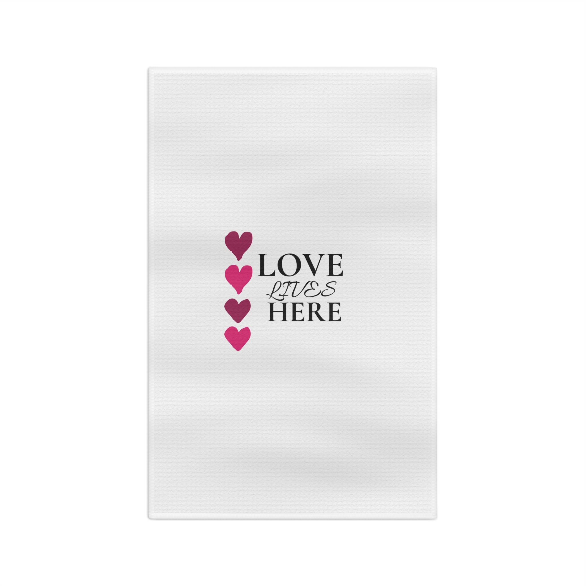 Love Lives Here Microfiber Tea Towel — Heart Stripe Kitchen Towel for Valentine’s Day & Home