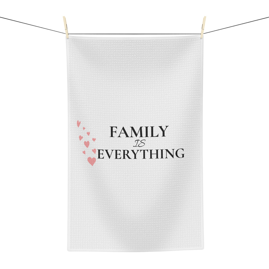 Tea Towel — "Family Is Everything" Microfiber Kitchen Towel with Heart Design