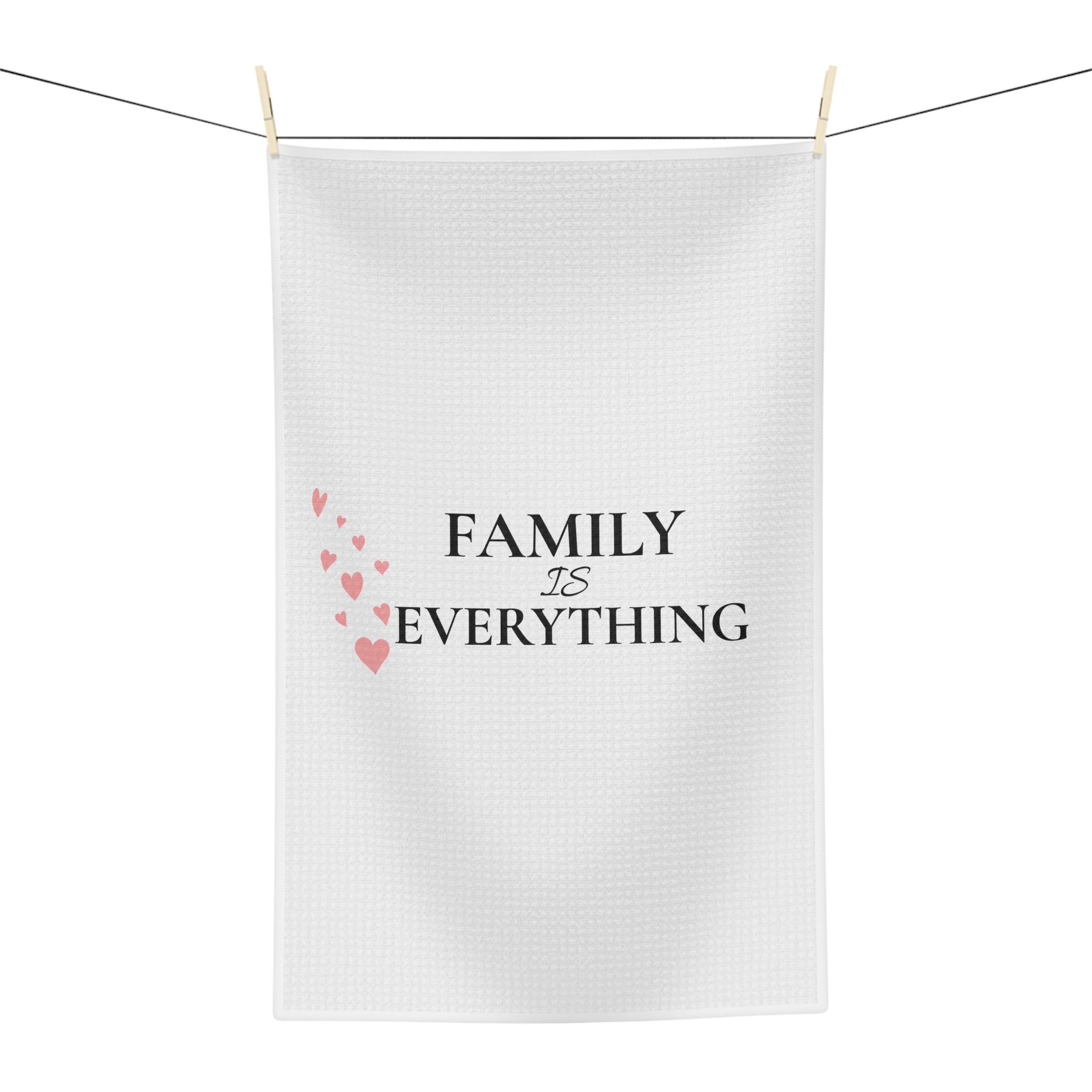 Tea Towel — "Family Is Everything" Microfiber Kitchen Towel with Heart Design