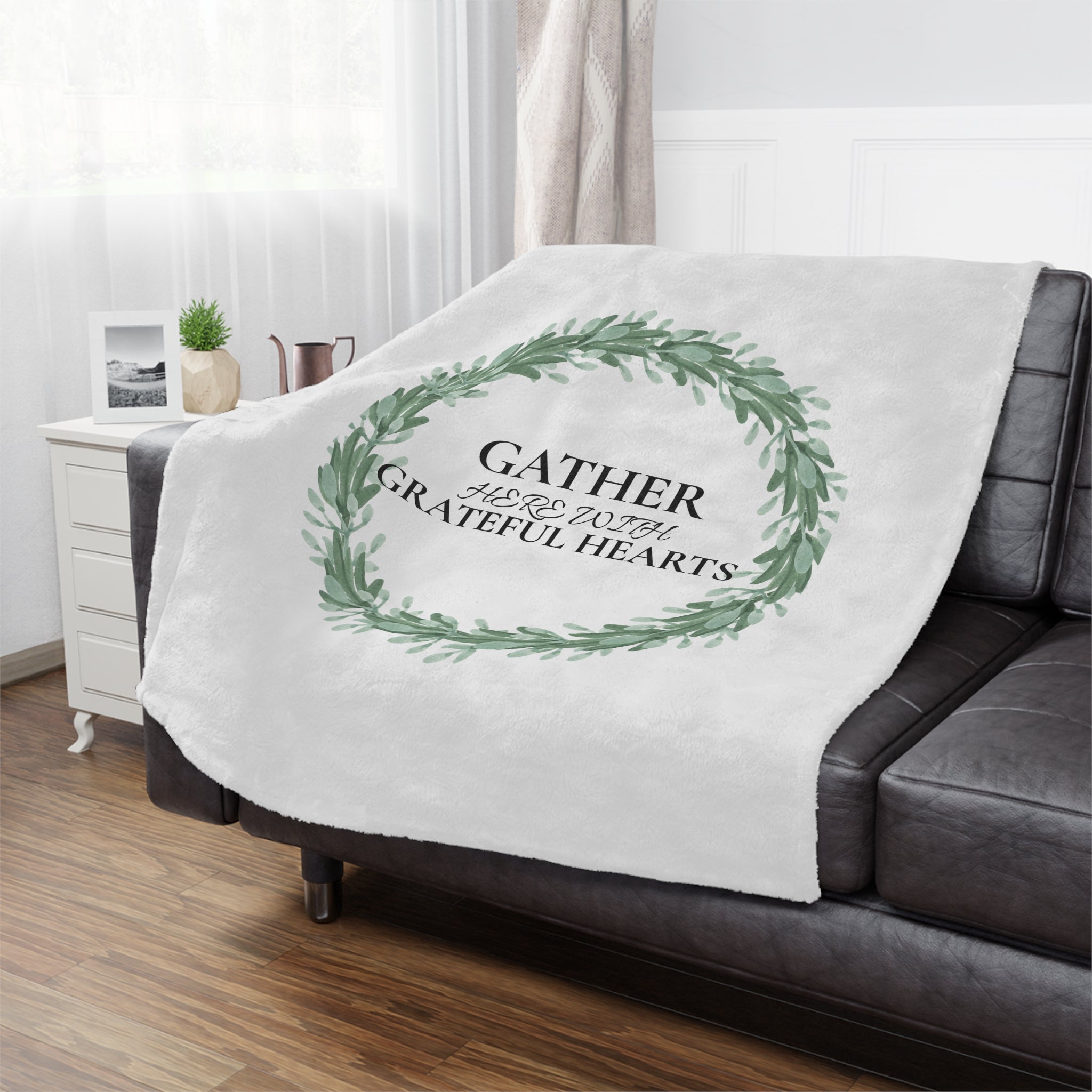 Gather with Grateful Hearts Minky Blanket — Farmhouse Wreath Throw