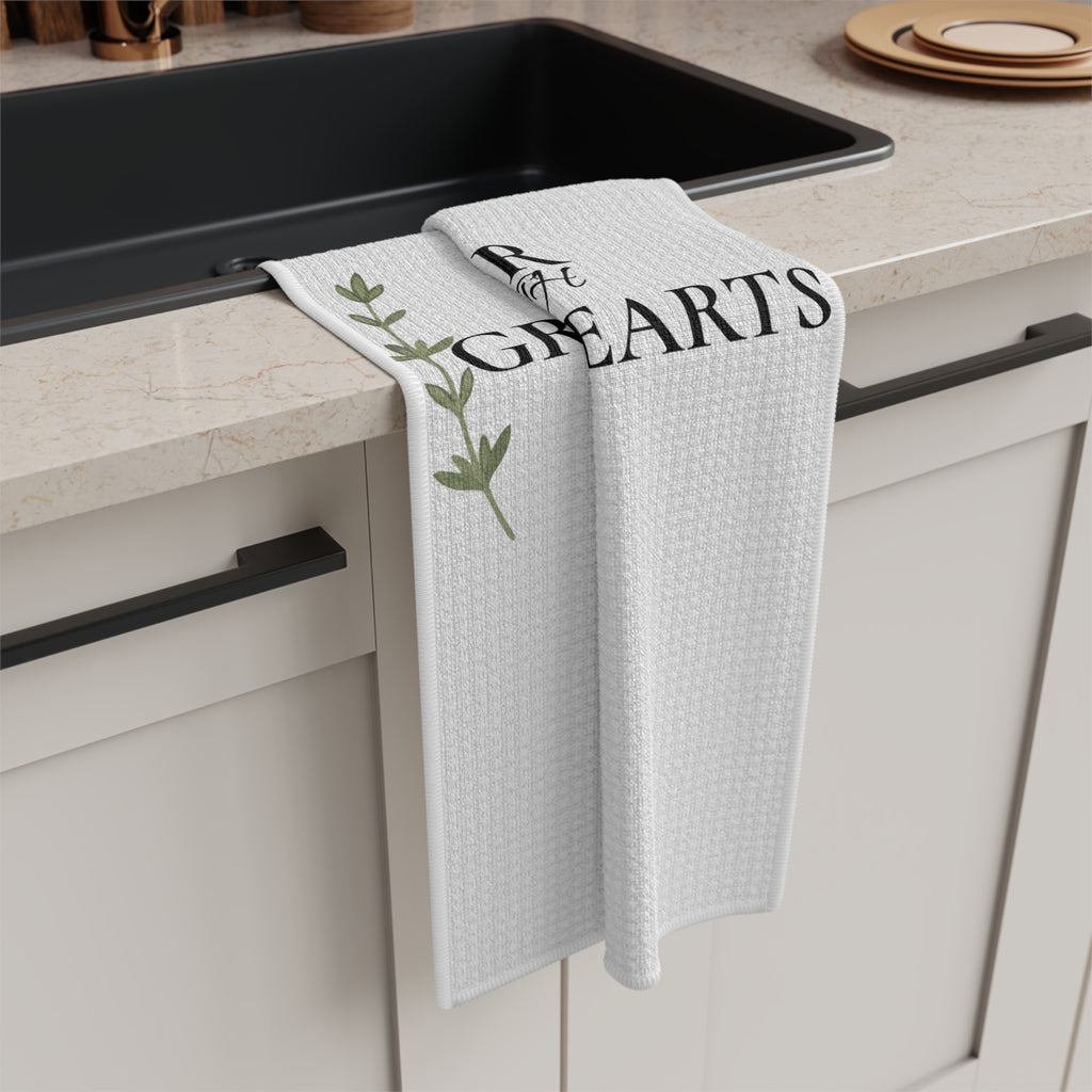 Gather Here With Grateful Hearts Tea Towel – Farmhouse Thanksgiving Kitchen Decor