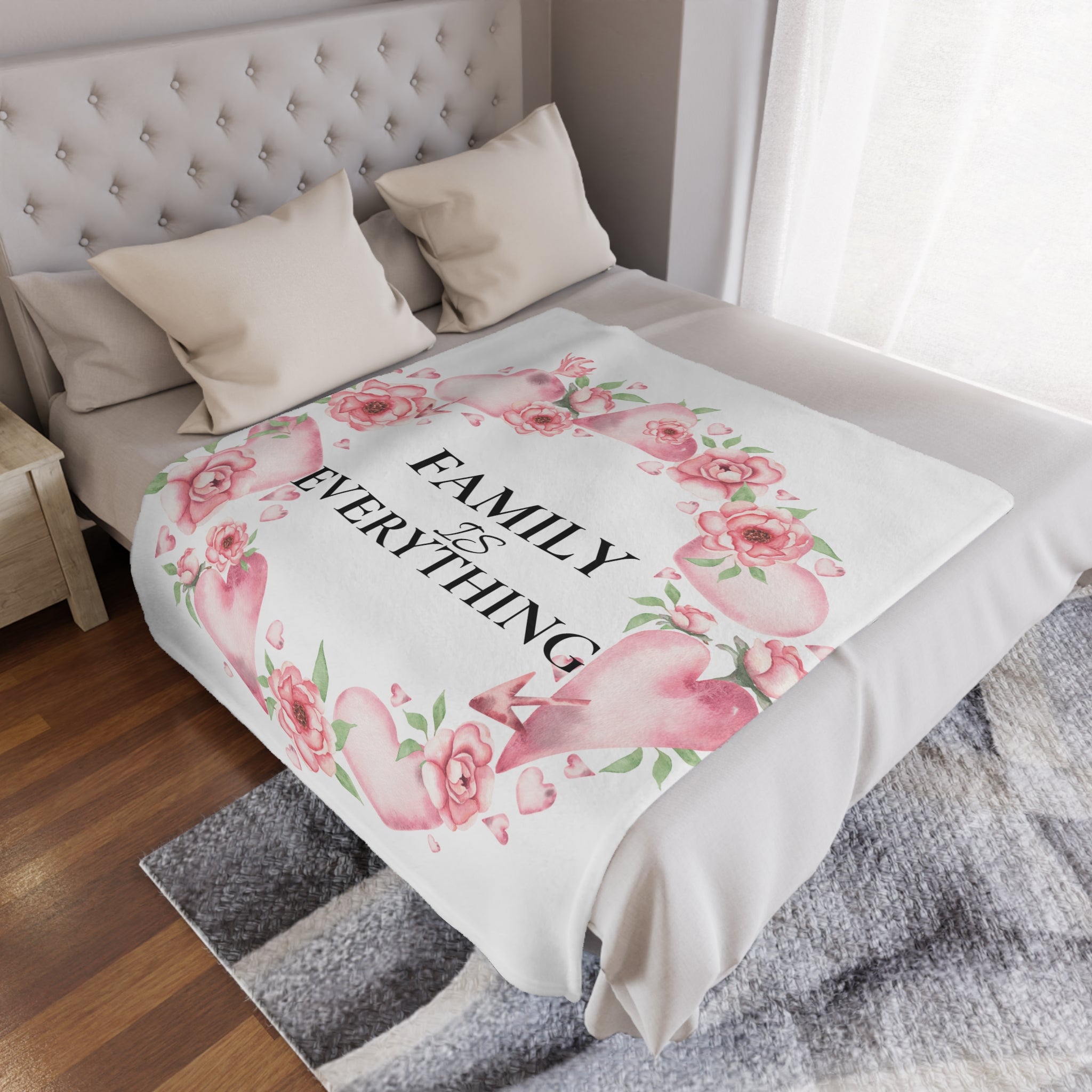 Family Is Everything Minky Blanket — Floral Heart Cozy Throw, Mother's Day & Home Gift