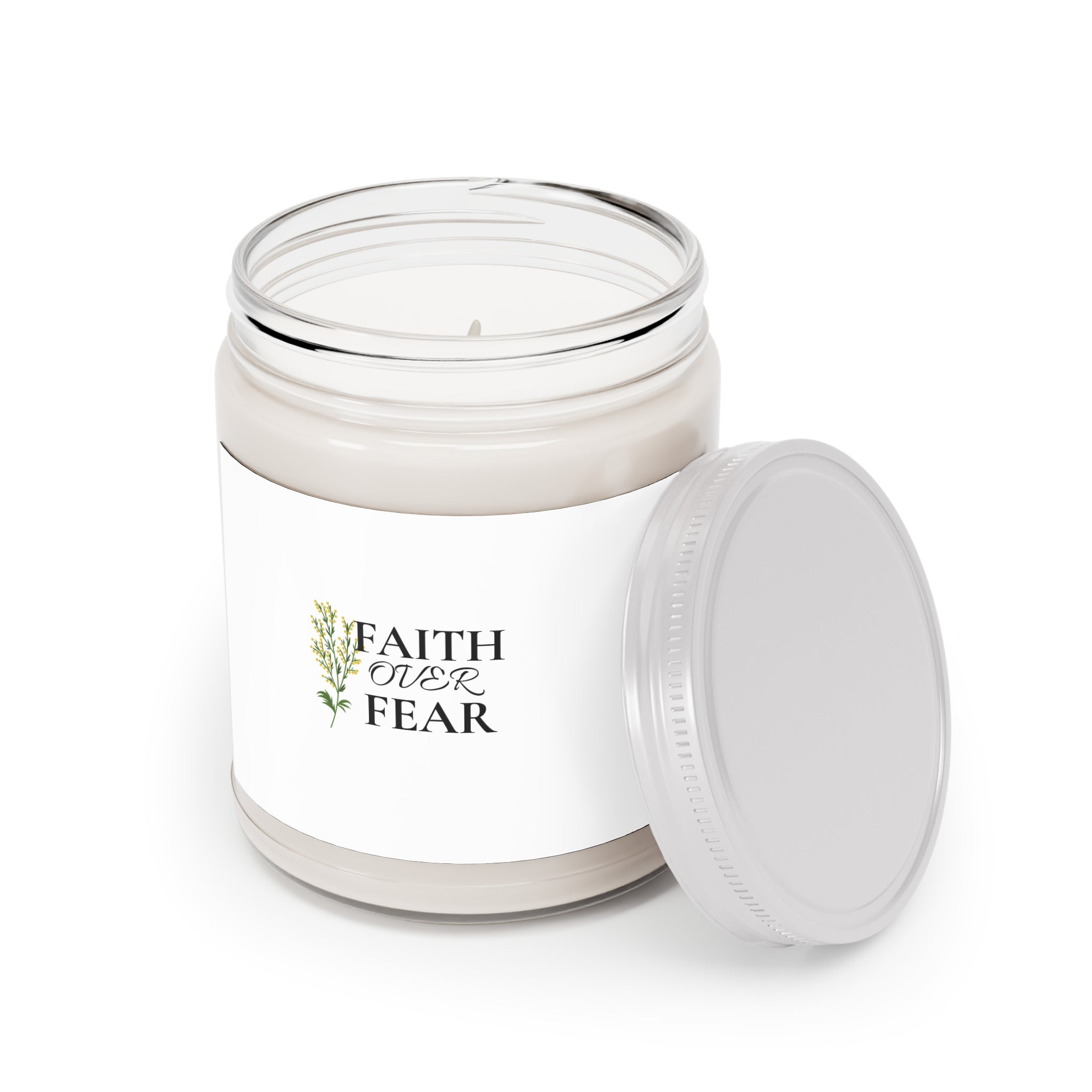 Faith Over Fear Soy Candle — 9oz Scented Jar with White Lid