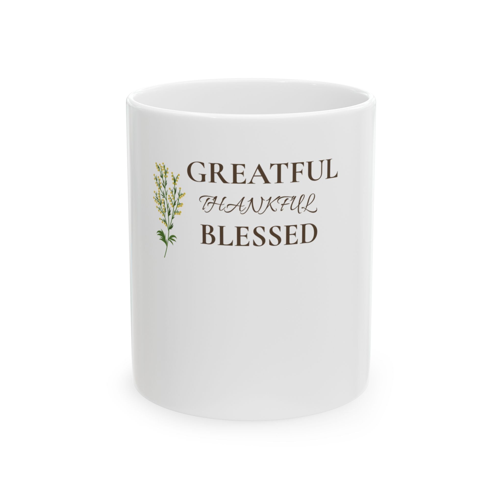 Blessed & Grateful Ceramic Mug — "Greatful, Thankful, Blessed" Inspirational Coffee Cup