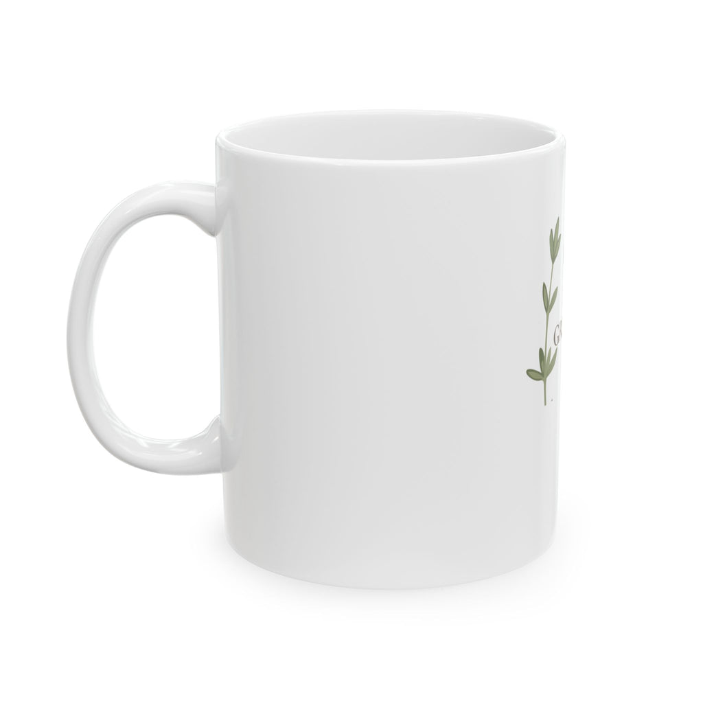 Gather Here With Grateful Hearts Ceramic Mug — Farmhouse Floral Coffee Cup (11oz, 15oz)