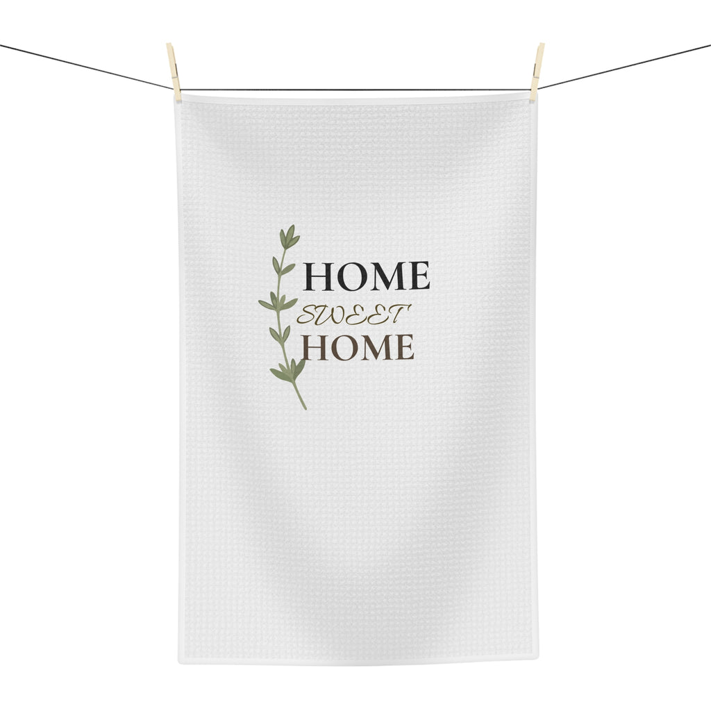 Home Sweet Home Microfiber Tea Towel — Rustic Green Leaf Kitchen Decor