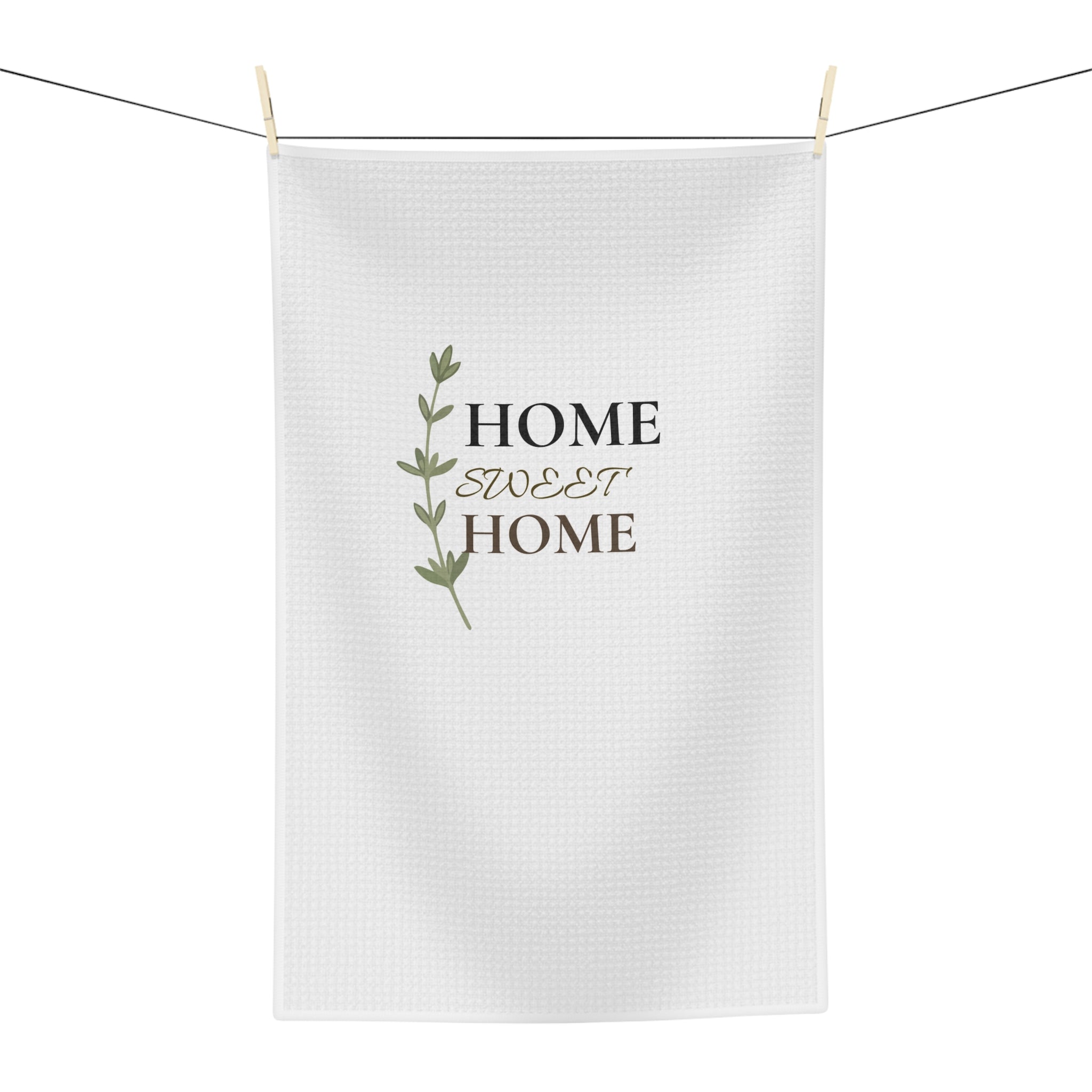 Home Sweet Home Microfiber Tea Towel — Rustic Green Leaf Kitchen Decor