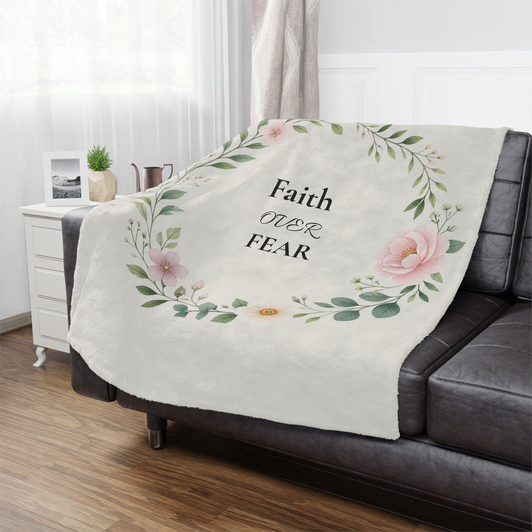 Faith Over Fear Floral Minky Blanket