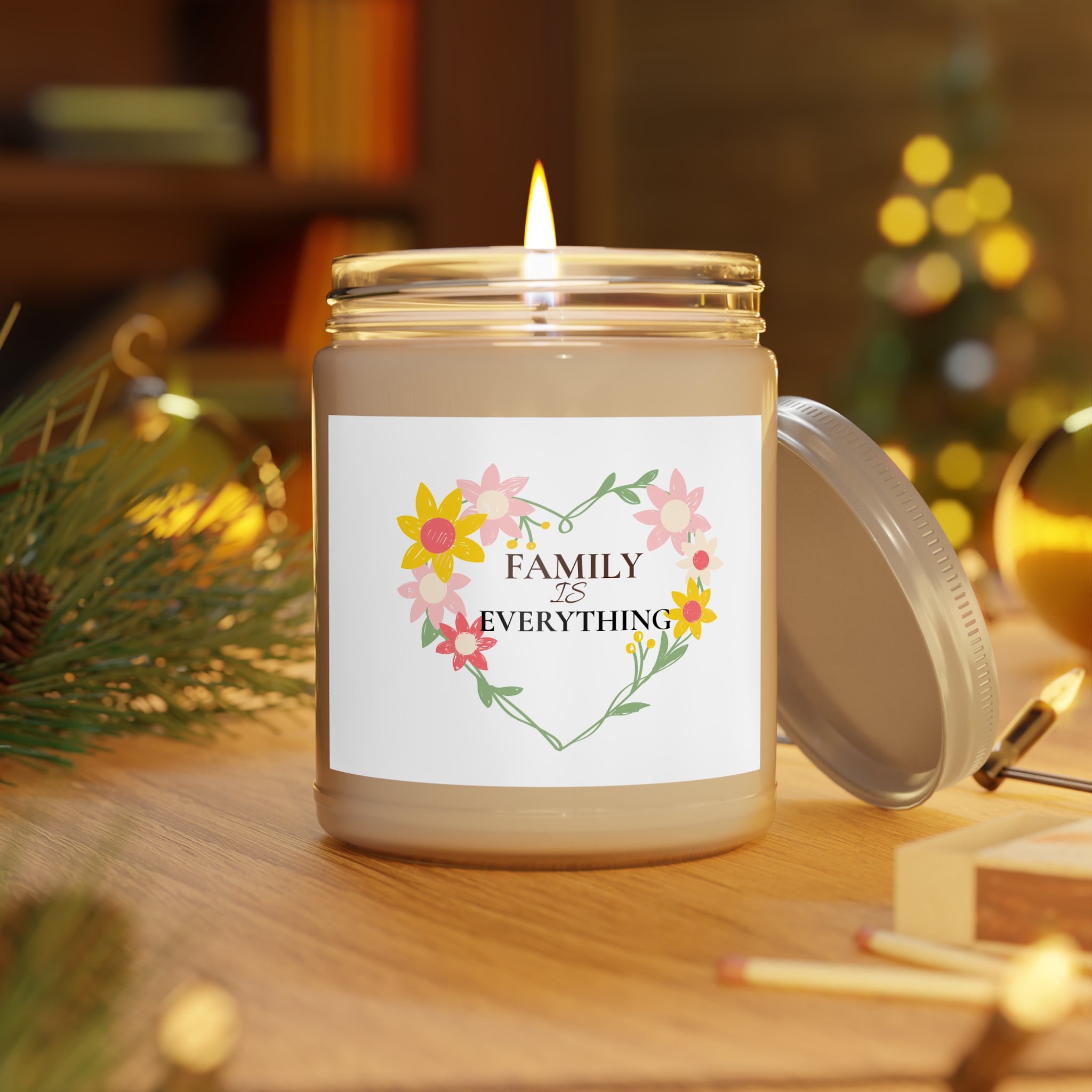 Family is Everything Scented Soy Candle- 9oz Floral Heart Gift