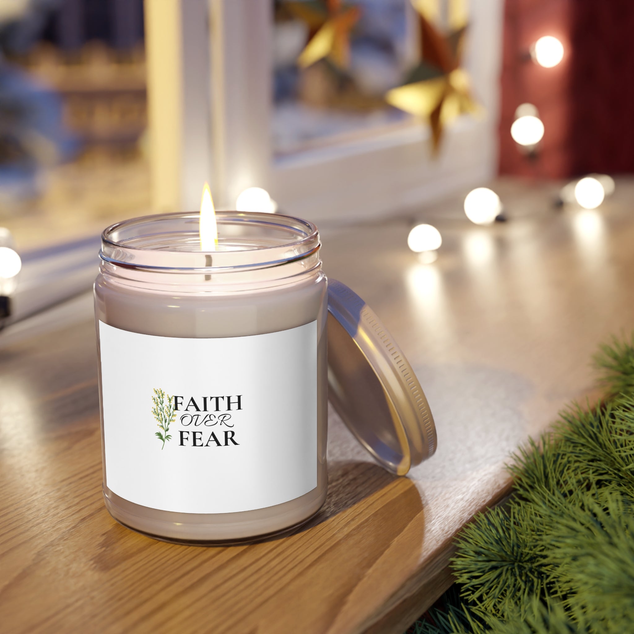 Faith Over Fear Soy Candle — 9oz Scented Jar with White Lid