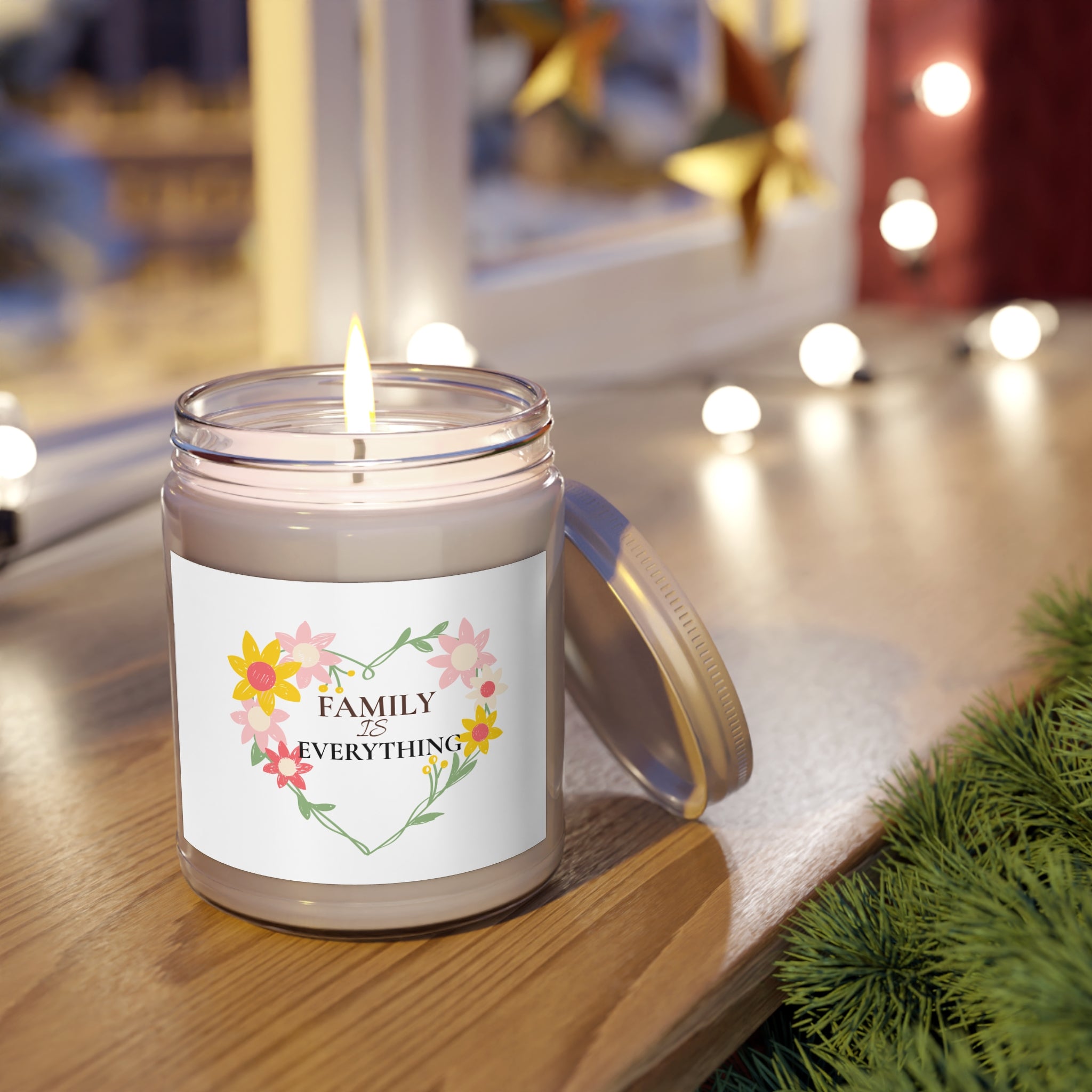 Family is Everything Scented Soy Candle- 9oz Floral Heart Gift