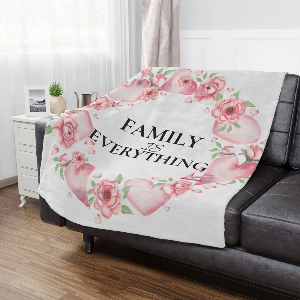 Family Is Everything Minky Blanket — Floral Heart Cozy Throw, Mother's Day & Home Gift
