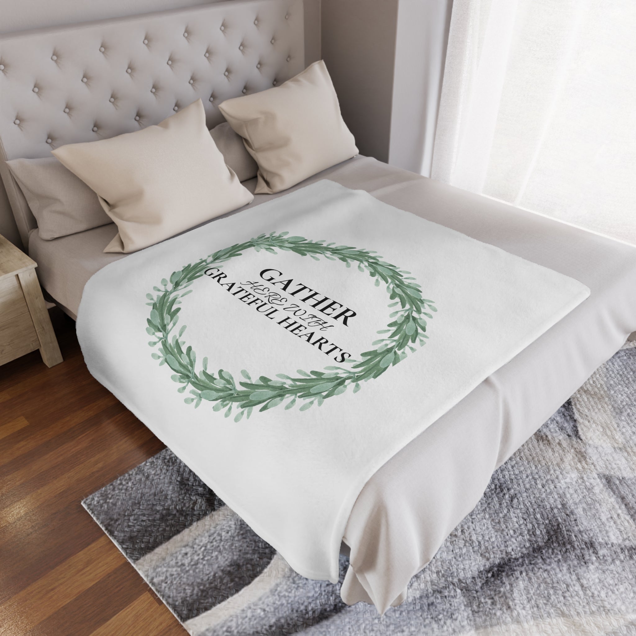 Gather with Grateful Hearts Minky Blanket — Farmhouse Wreath Throw